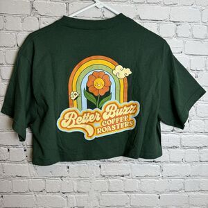 Better Buzz Coffee Crop Top Shirt Green Rainbow Butterfly‎ Women's Size Small